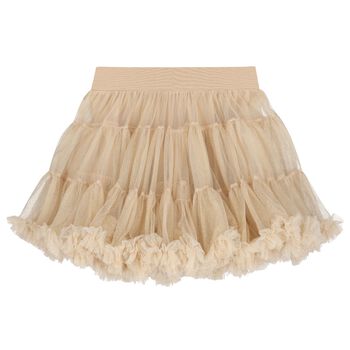 Girls Beige & Gold Tule Skirt