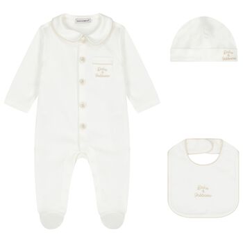 White & Beige Logo Babygrow Gift Set