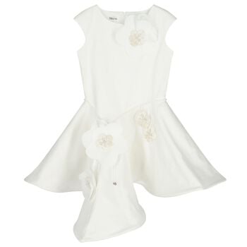Girls White Floral Applique Dress