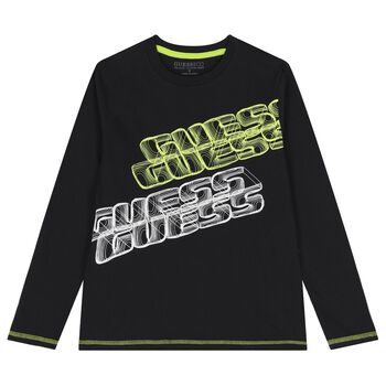 Boys Black Logo Long Sleeve Top