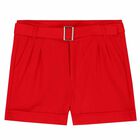 Girls Red Shorts With Belt, 1, hi-res