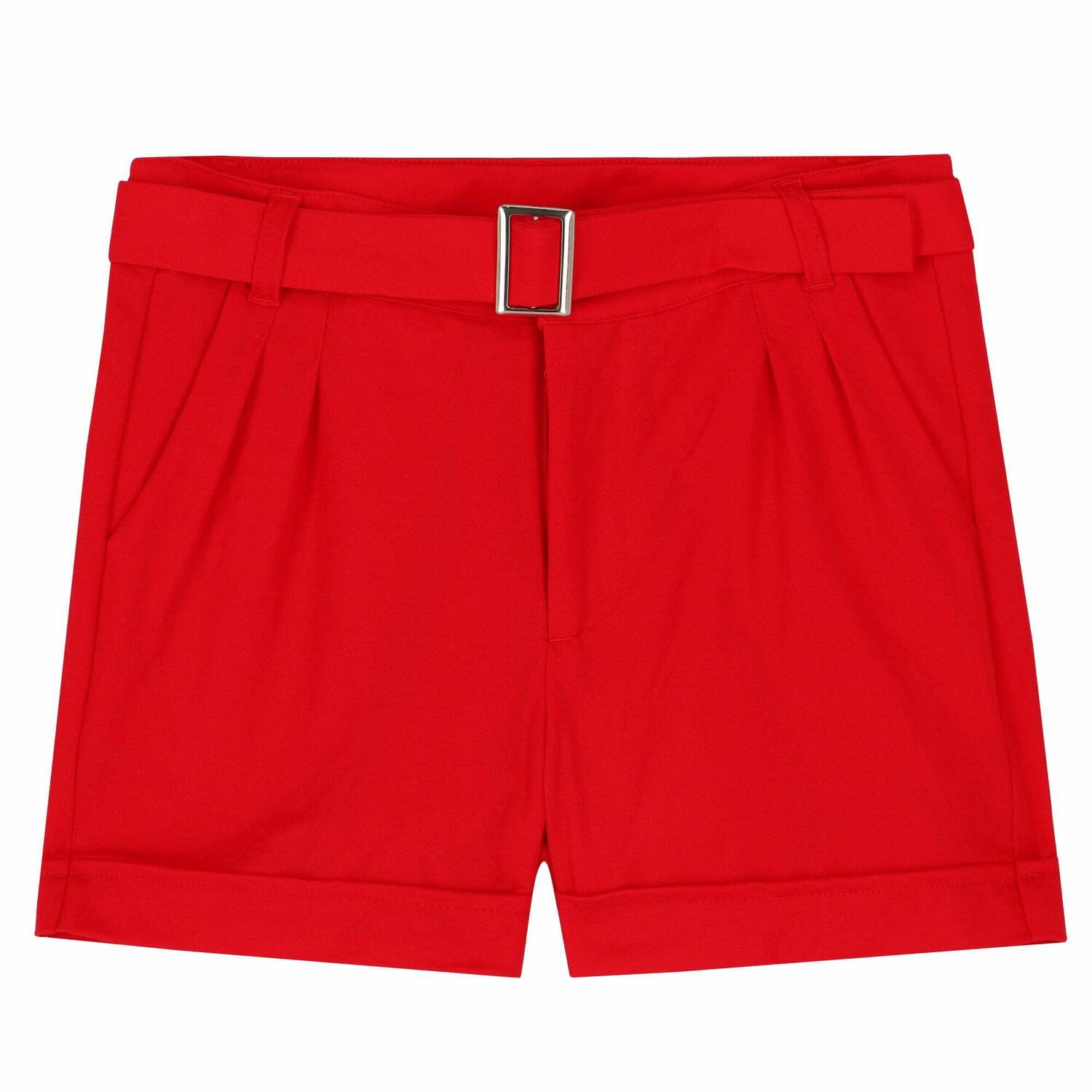Girls Red Shorts With Belt, 1, hi-res image number null
