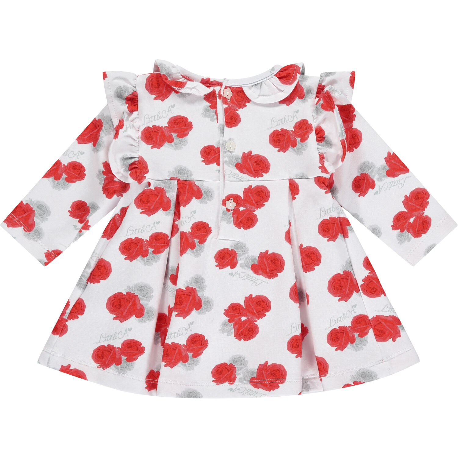 Baby Girls White & Red Roses Dress, 1, hi-res