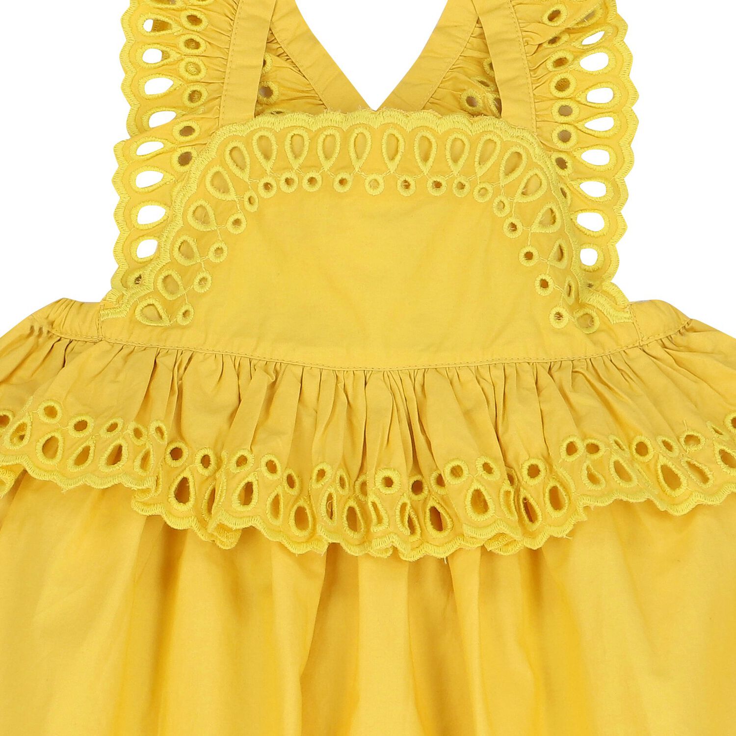 Younger Girls Yellow Broderie Anglaise Dress, 1, hi-res