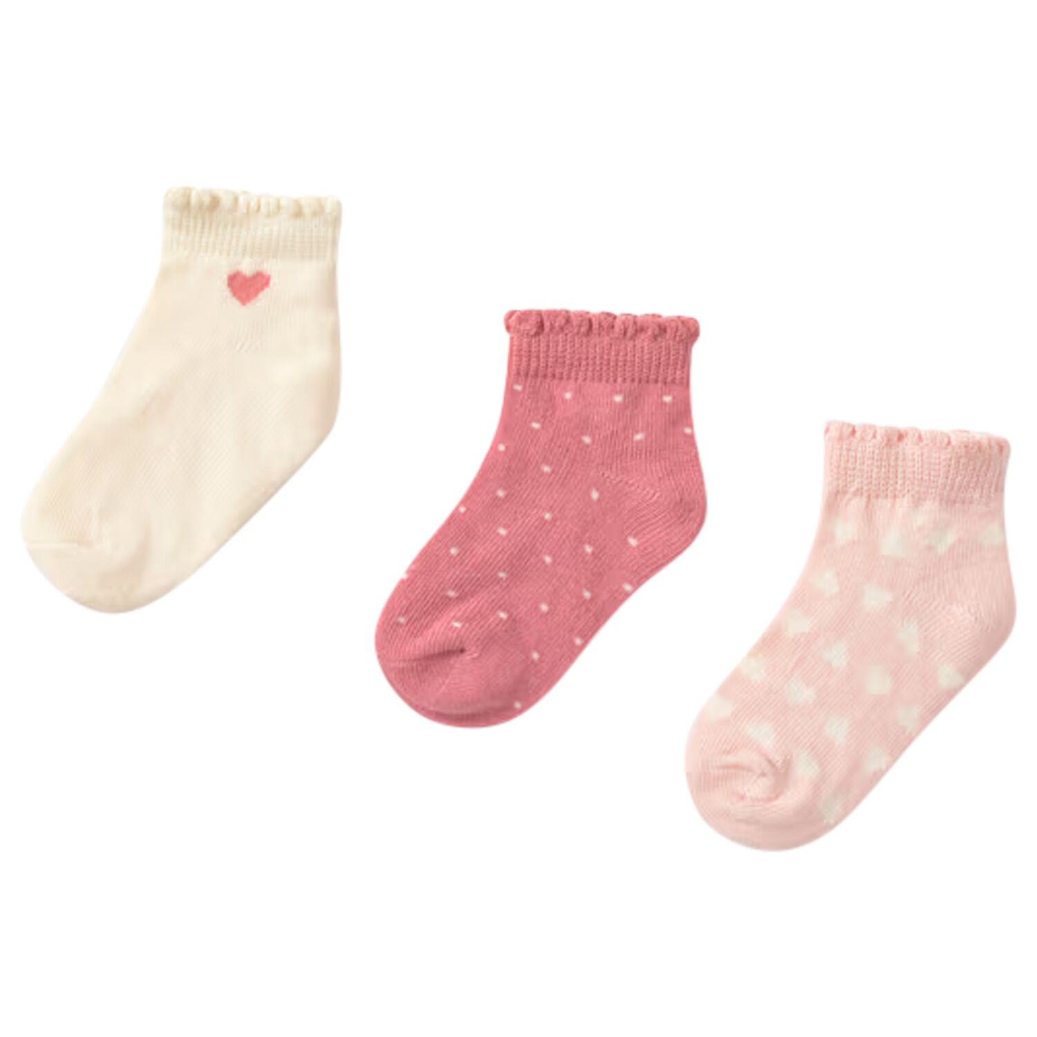 Younger Girls Ivory & Pink Socks ( 3 Pack ) , 2, hi-res