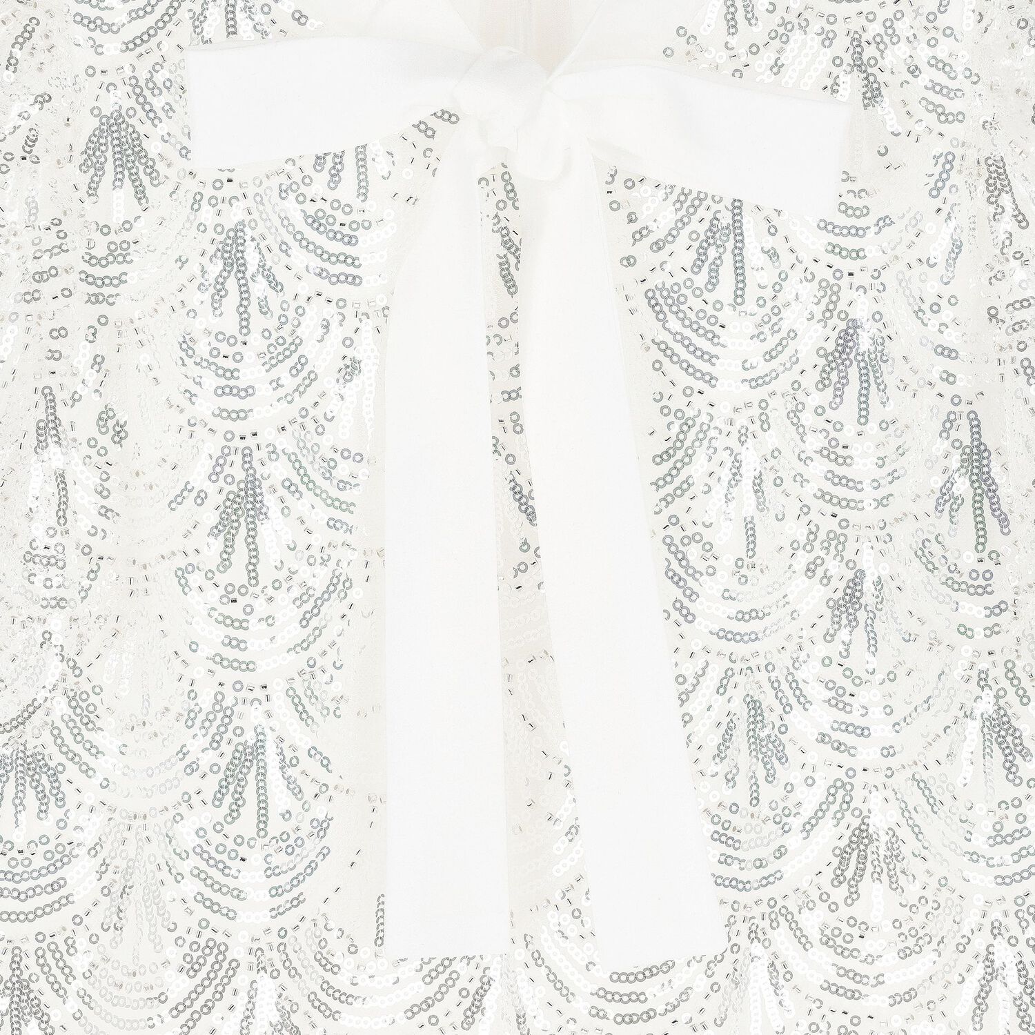 Girls White Embellished Sequin Dress, 1, hi-res