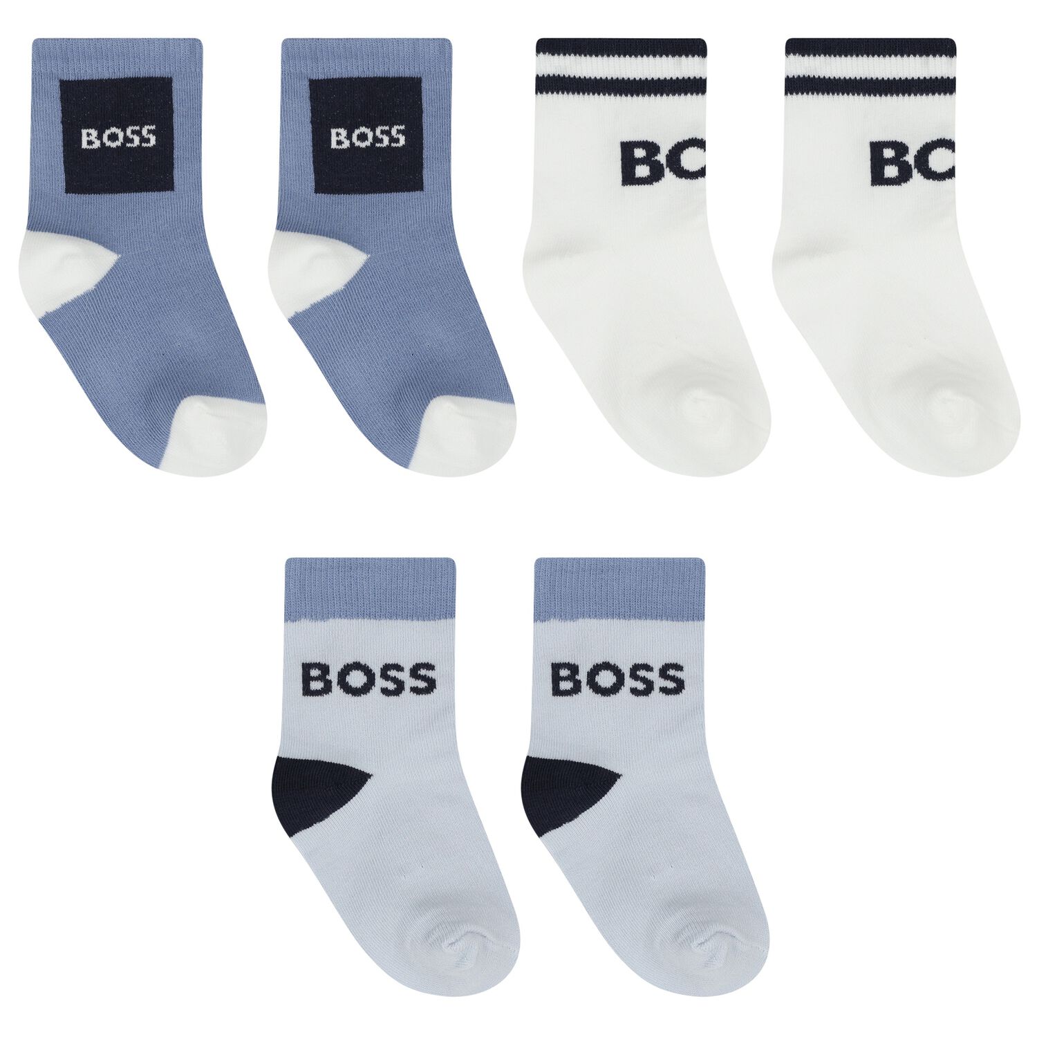Baby Boys White & Blue Logo Socks ( 3-Pack ) , 2, hi-res
