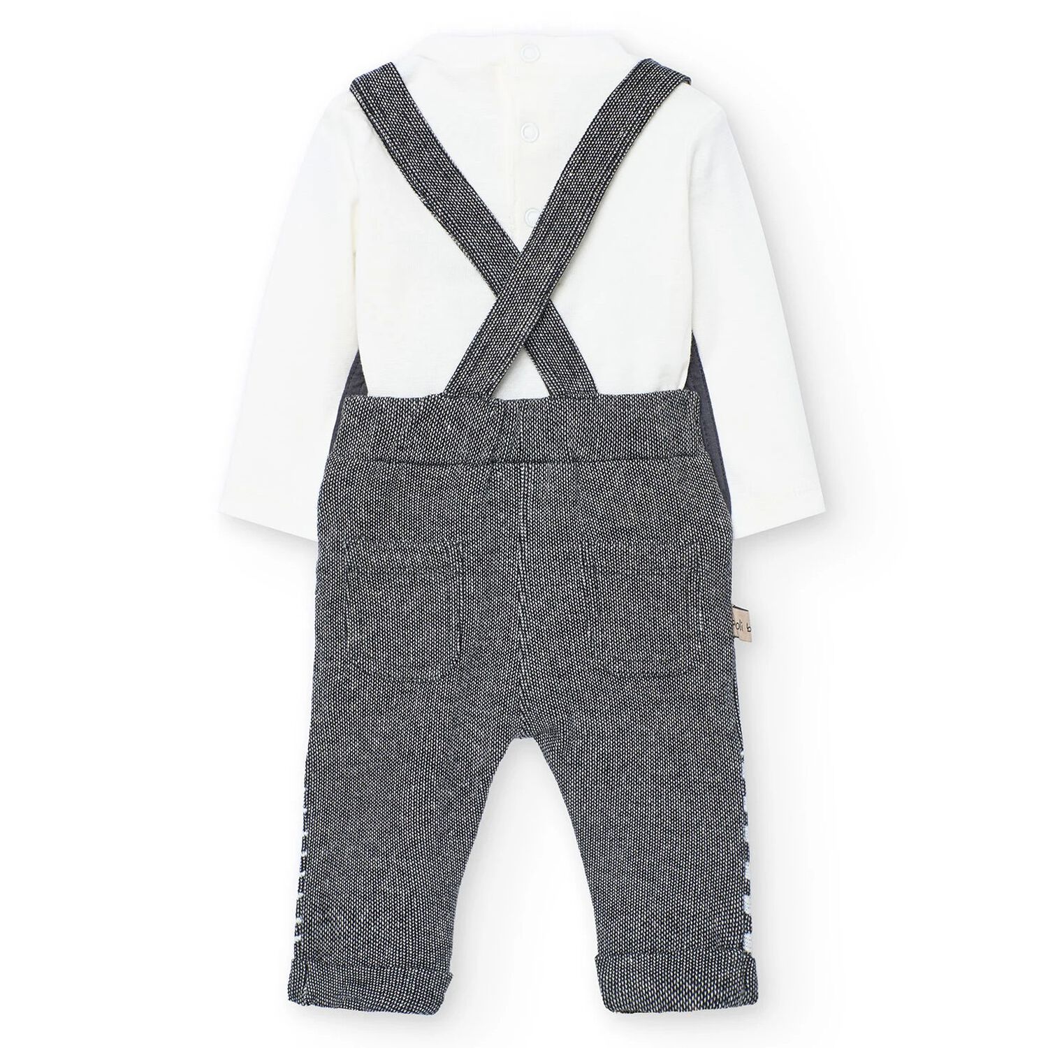 Baby Boys Ivory & Grey Dungaree Set, 1, hi-res