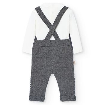 Baby Boys Ivory & Grey Dungaree Set