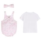 Baby Girls White & Pink Toile de Jouy Romper Set, 1, hi-res