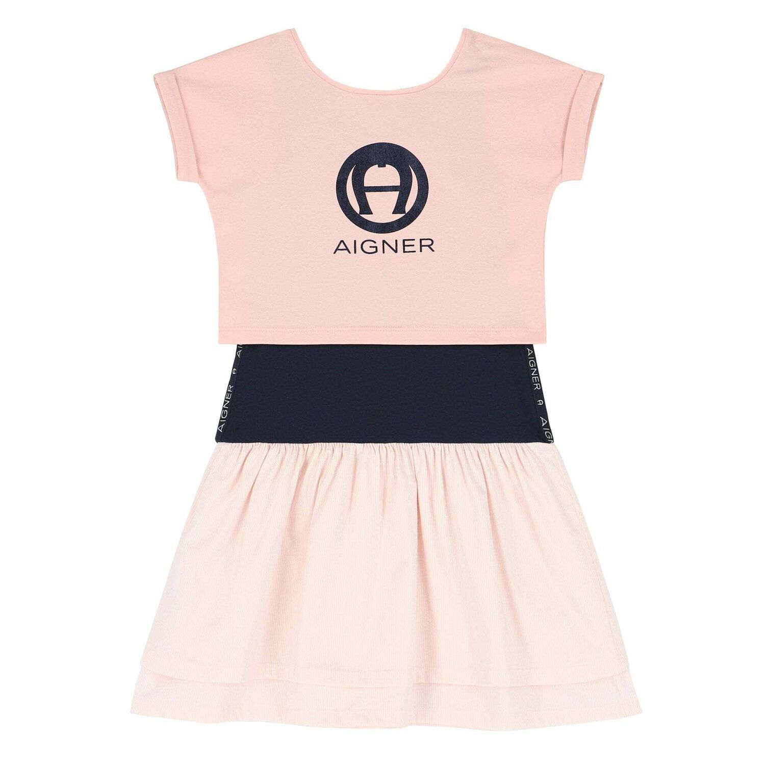 Girls Pink & Navy 2 Piece Dress Set, 2, hi-res