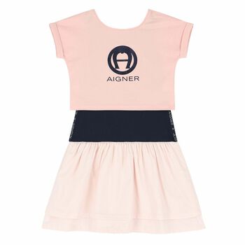 Girls Pink & Navy 2 Piece Dress Set