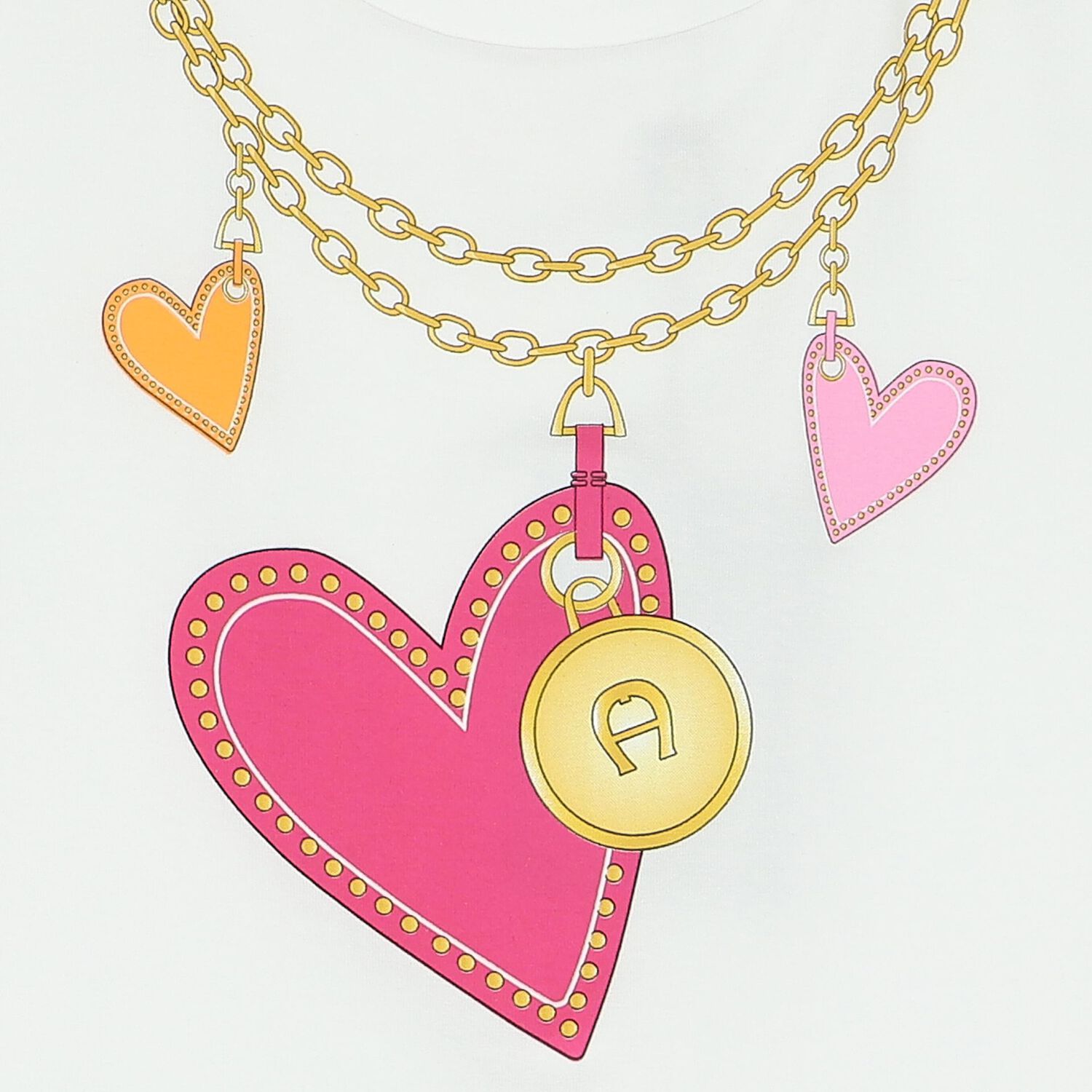 تيشيرت بنات بطبعة قلوب بالشعار باللون الأبيض, 1, hi-res image number null