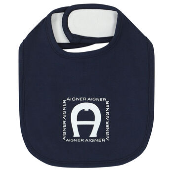Baby Boys Navy Blue & White Logo Bib
