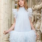 Girls Blue Embellished Tulle Dress, 1, hi-res
