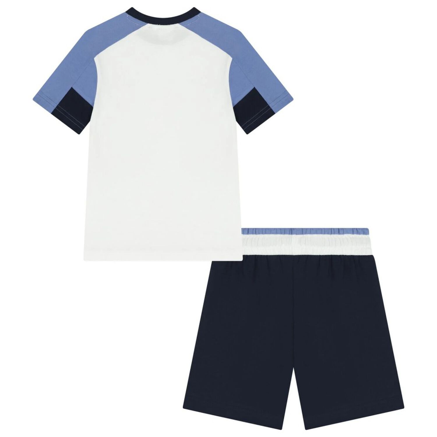 Boys White & Navy Blue Logo Shorts Set, 1, hi-res