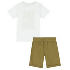 Boys White & Khaki Shorts Set, 1, hi-res