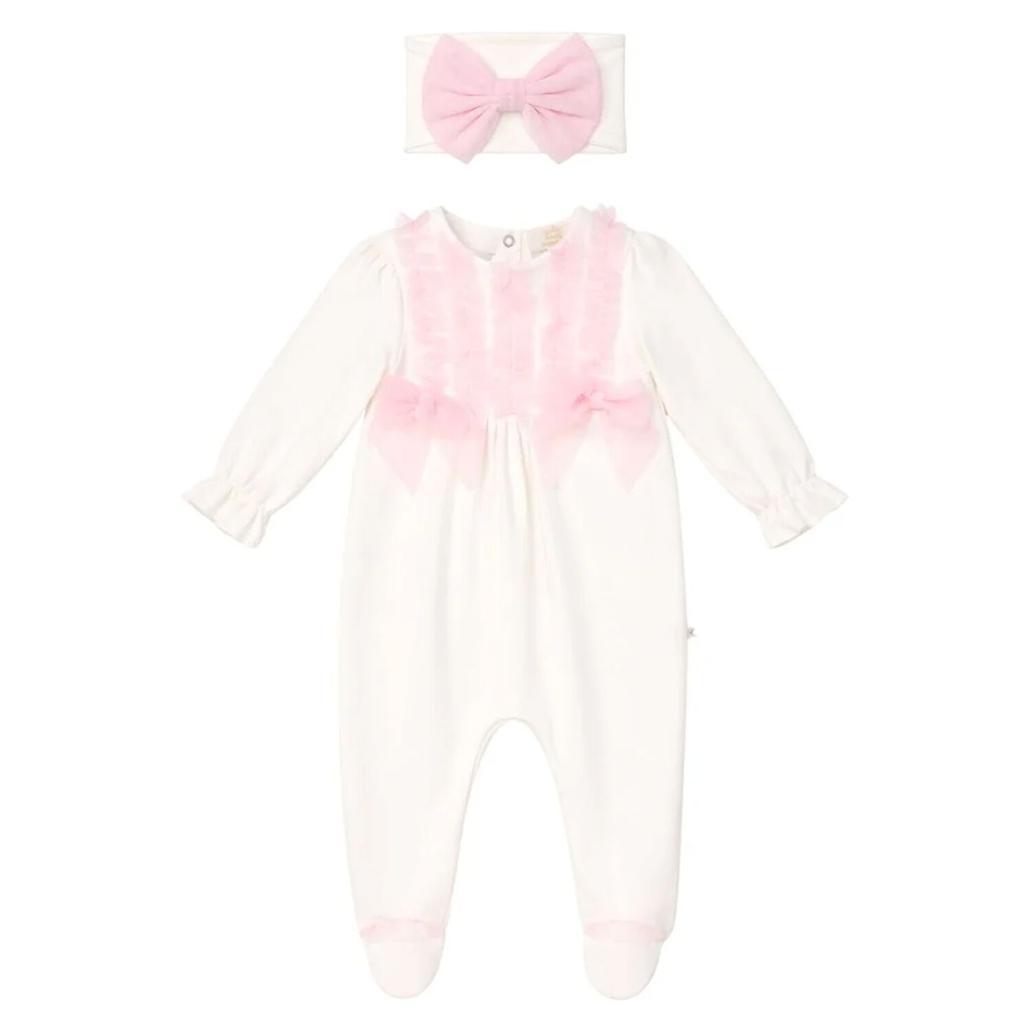 Girls Ivory & Pink Babygrow & Headband Set, 2, hi-res