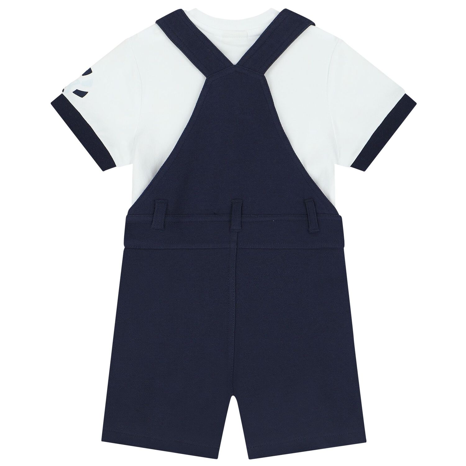 Baby Boys White & Navy Blue Logo Dungaree Set, 2, hi-res