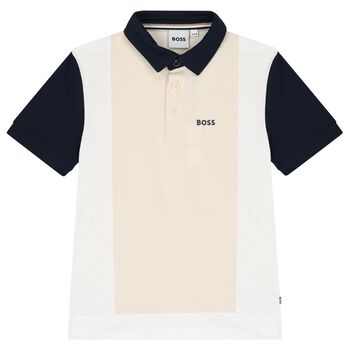 BOSS Boys Ivory, White & Navy Blue Polo Shirt, 1 Boys Ivory, White & Navy Blue Polo Shirt