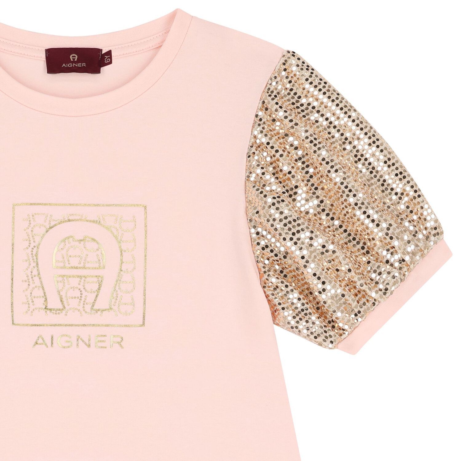 فستان بنات بالشعار باللون الوردي والذهبي , 2, hi-res image number null