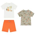 Boys White, Green & Orange Shorts Set, 1, hi-res