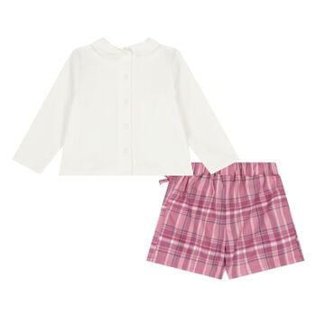 Younger Girls Ivory & Pink Shorts Set