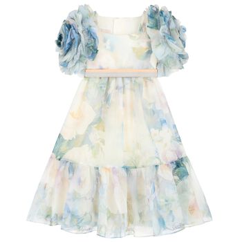 Girls Blue Floral Chiffon Dress