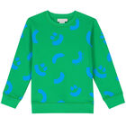 Boys Green Smiley Sweatshirt, 1, hi-res