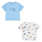 Younger Boys Blue & White T-Shirts ( 2-Pack ), 1, hi-res
