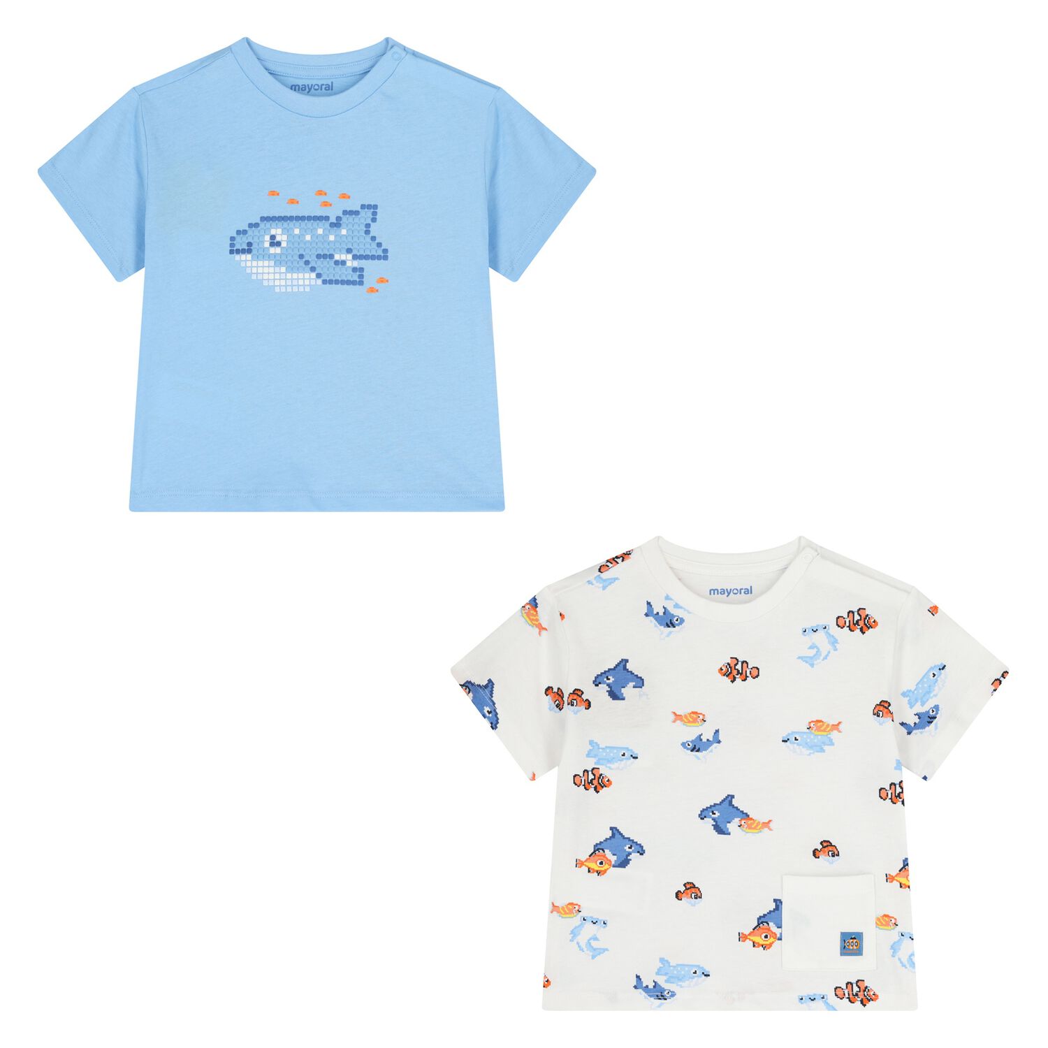 Younger Boys Blue & White T-Shirts ( 2-Pack ), 1, hi-res