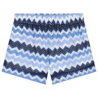 Girls White & Blue Zigzag Shorts Set, 3, hi-res