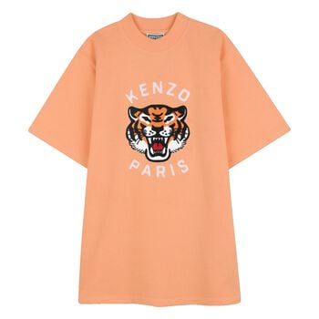 Girls Orange Tiger Logo T-Shirt Dress