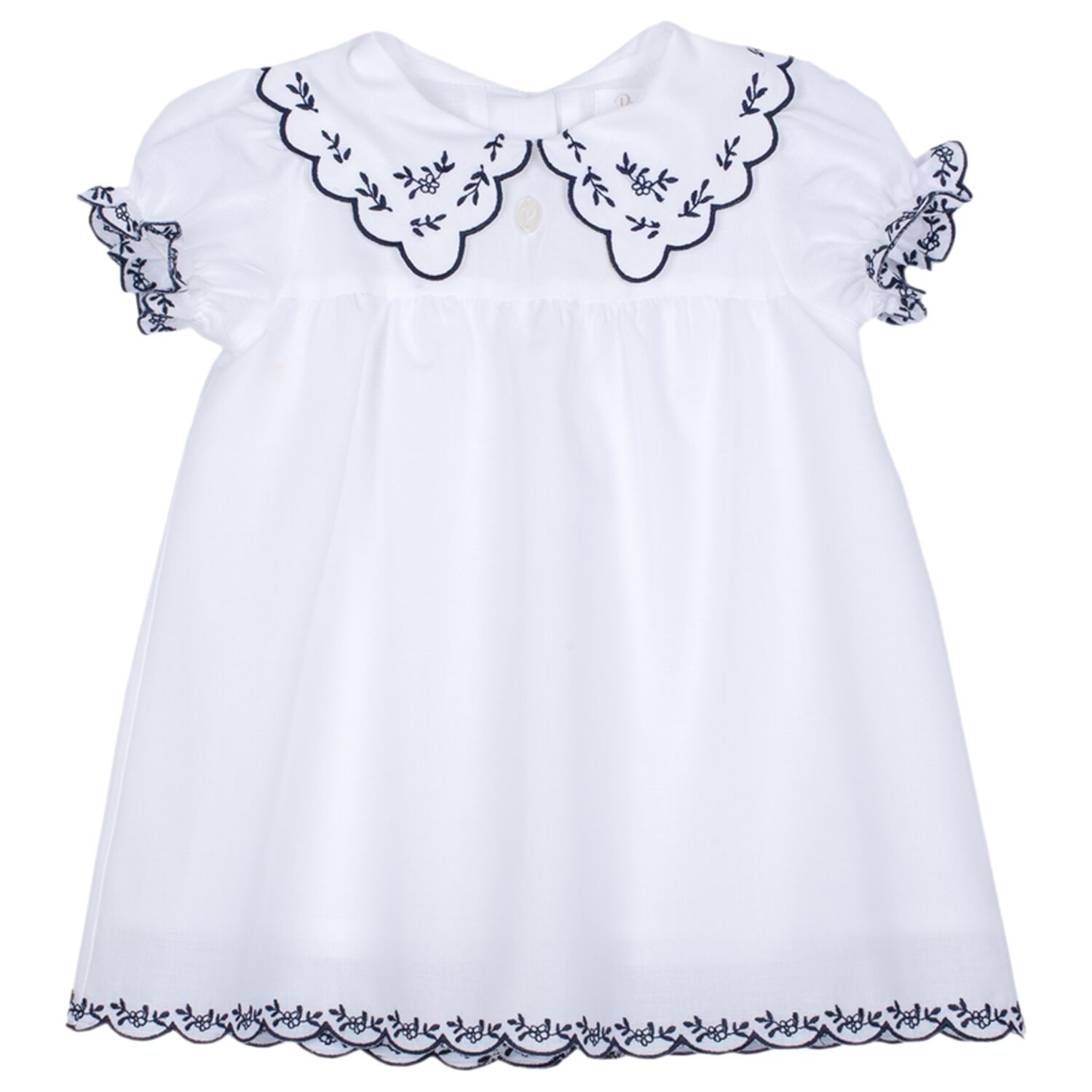 Baby Girls White Floral Scalloped Dress, 1, hi-res