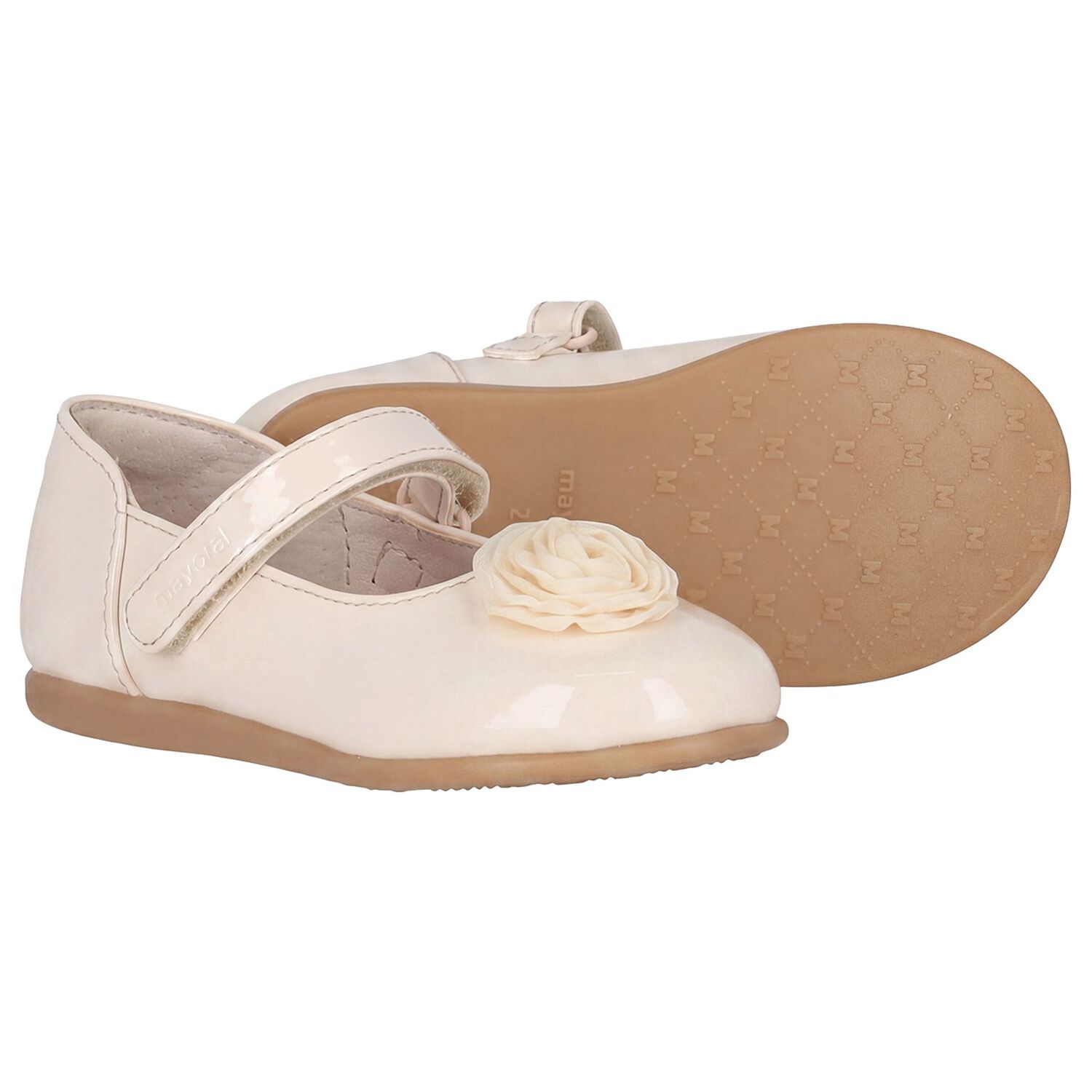 Younger Girls Beige Flower Shoes , 2, hi-res