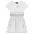 Girls White & Silver Tulle Dress, 1, hi-res