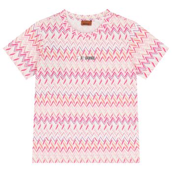 Girls Pink & White Logo Zig Zag T-Shirt