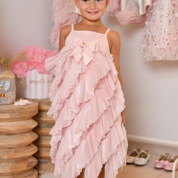 Girls Pink Tulle Ruffles Dress
