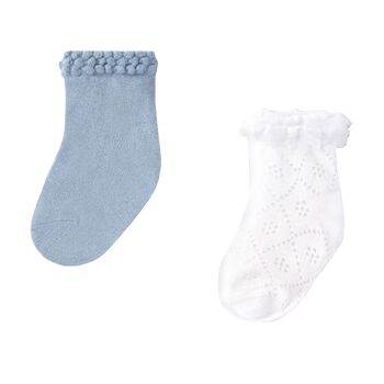 Baby Girls Blue & White Cotton Socks (2 Pack)