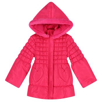 Girls Pink Heart Hooded Puffer Jacket