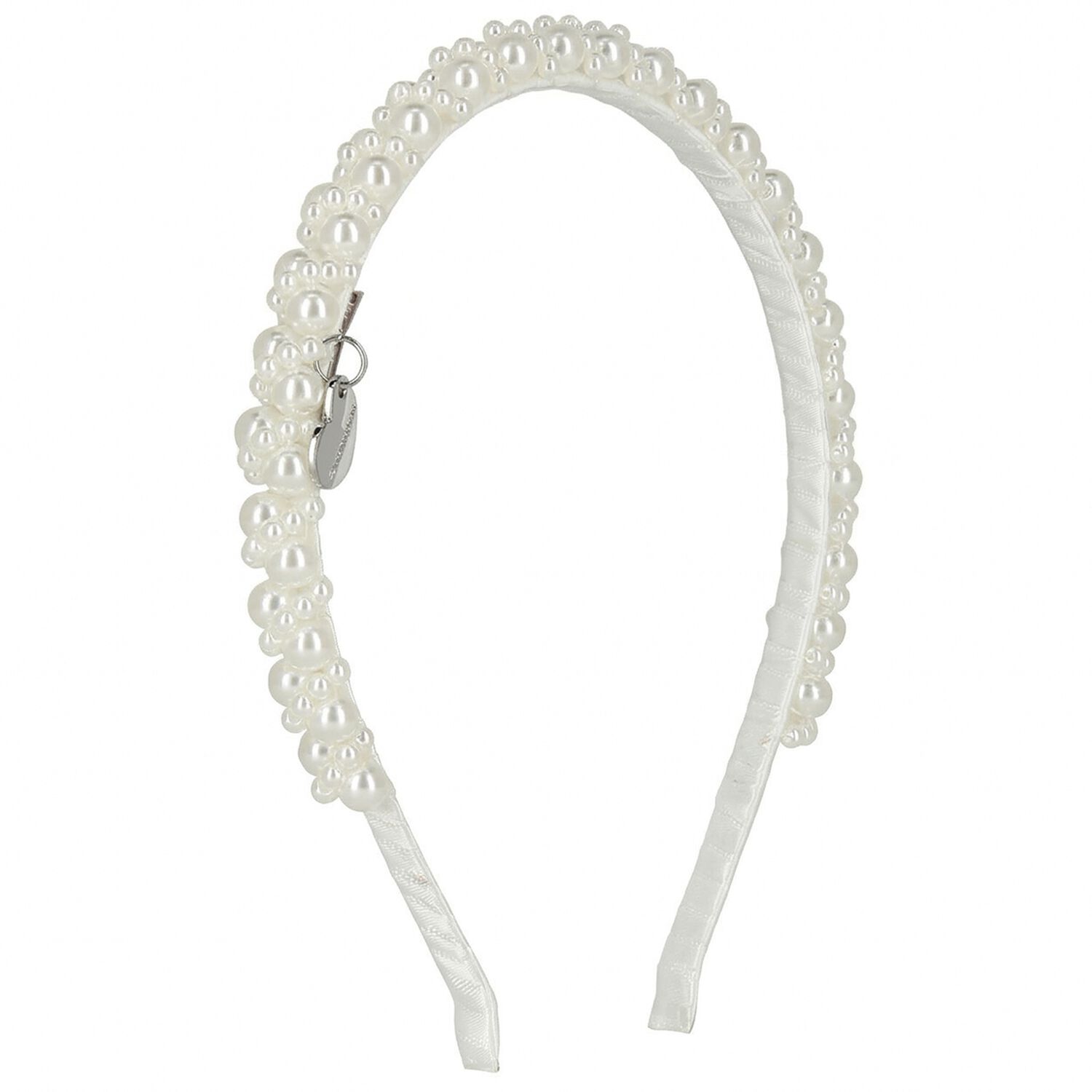 Girls White Embellished Pearl Headband, 1, hi-res