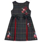 Girls Navy Blue Tartan Bow Dress, 1, hi-res