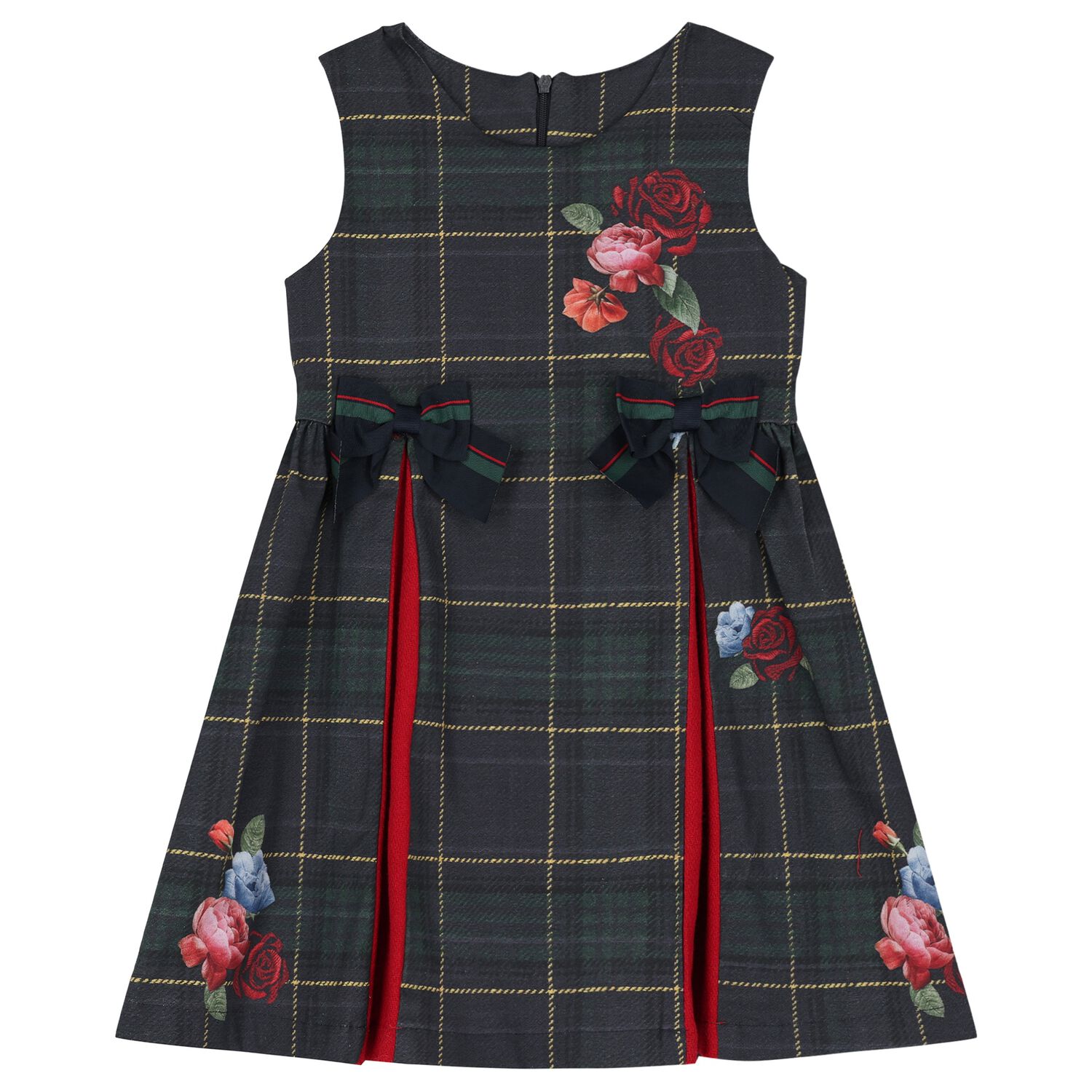 Girls Navy Blue Tartan Bow Dress, 1, hi-res image number null