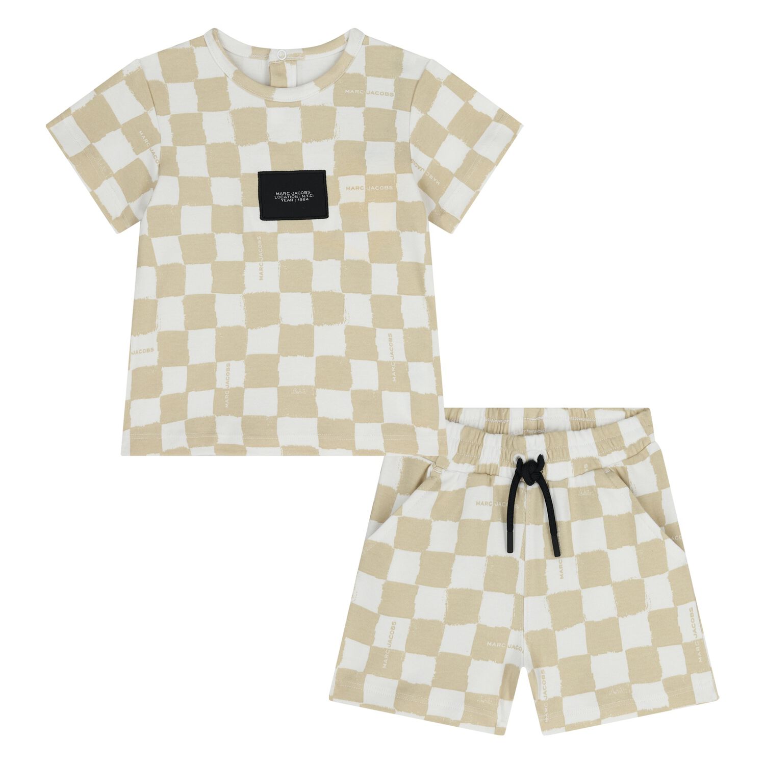 Younger Beige & White Check Shorts Set, 1, hi-res