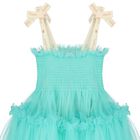 فستان تول مكشكش باللون الاخضر للبنات, 1, hi-res