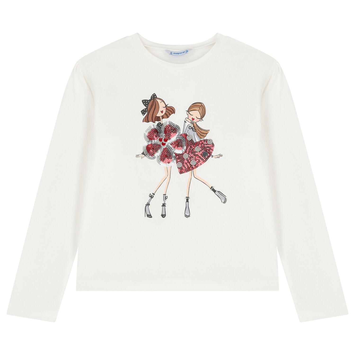 Girls White Embellished Sequin Long Sleeve Top, 3, hi-res