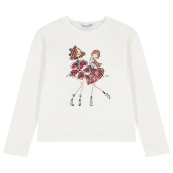 Girls White Embellished Sequin Long Sleeve Top