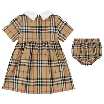 Baby Girls Beige Check Dress Set