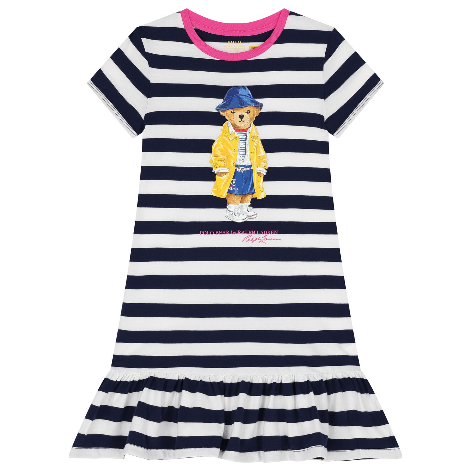 Girls White & Navy Blue Logo Dress, 1, hi-res