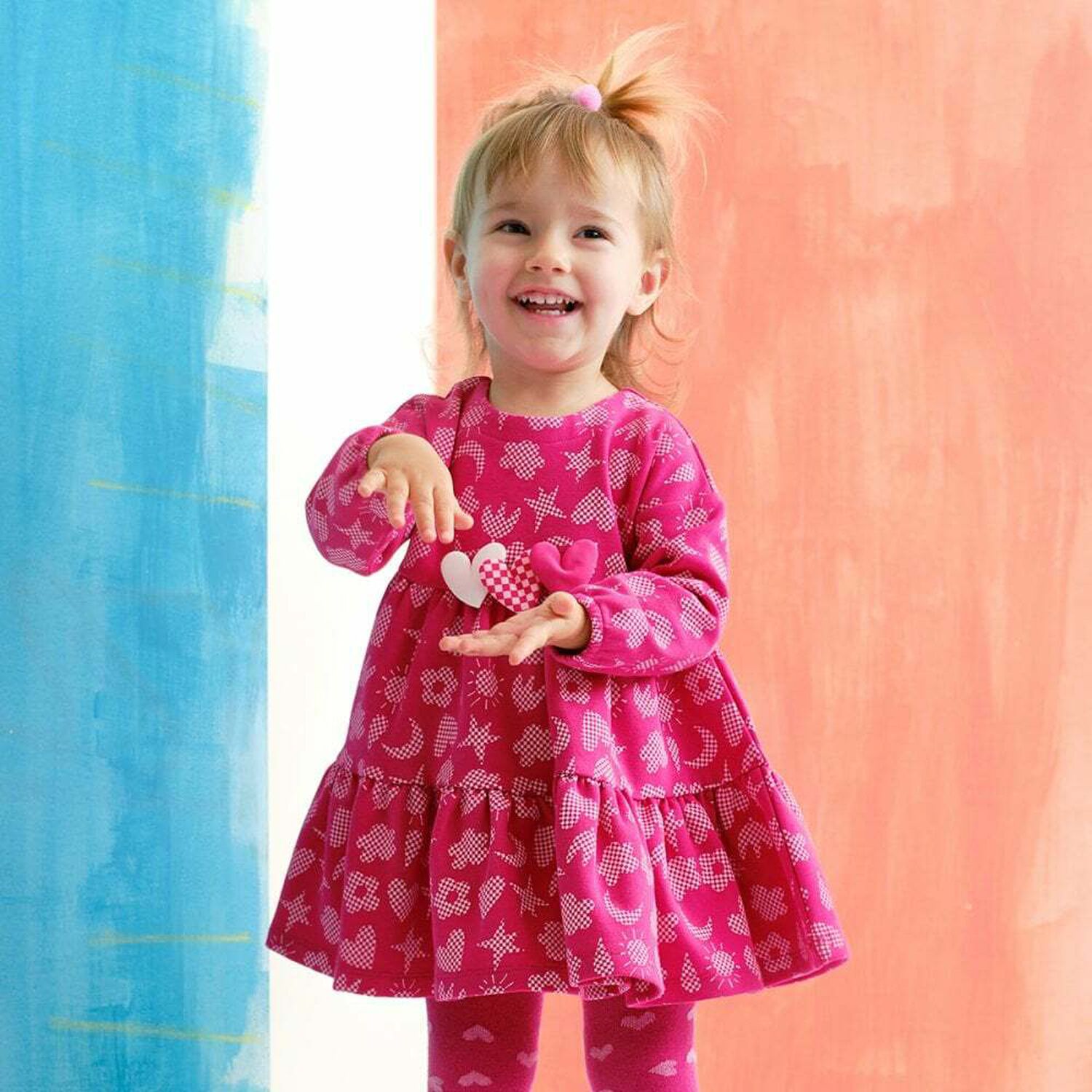 Girls Pink Printed Dress, 1, hi-res